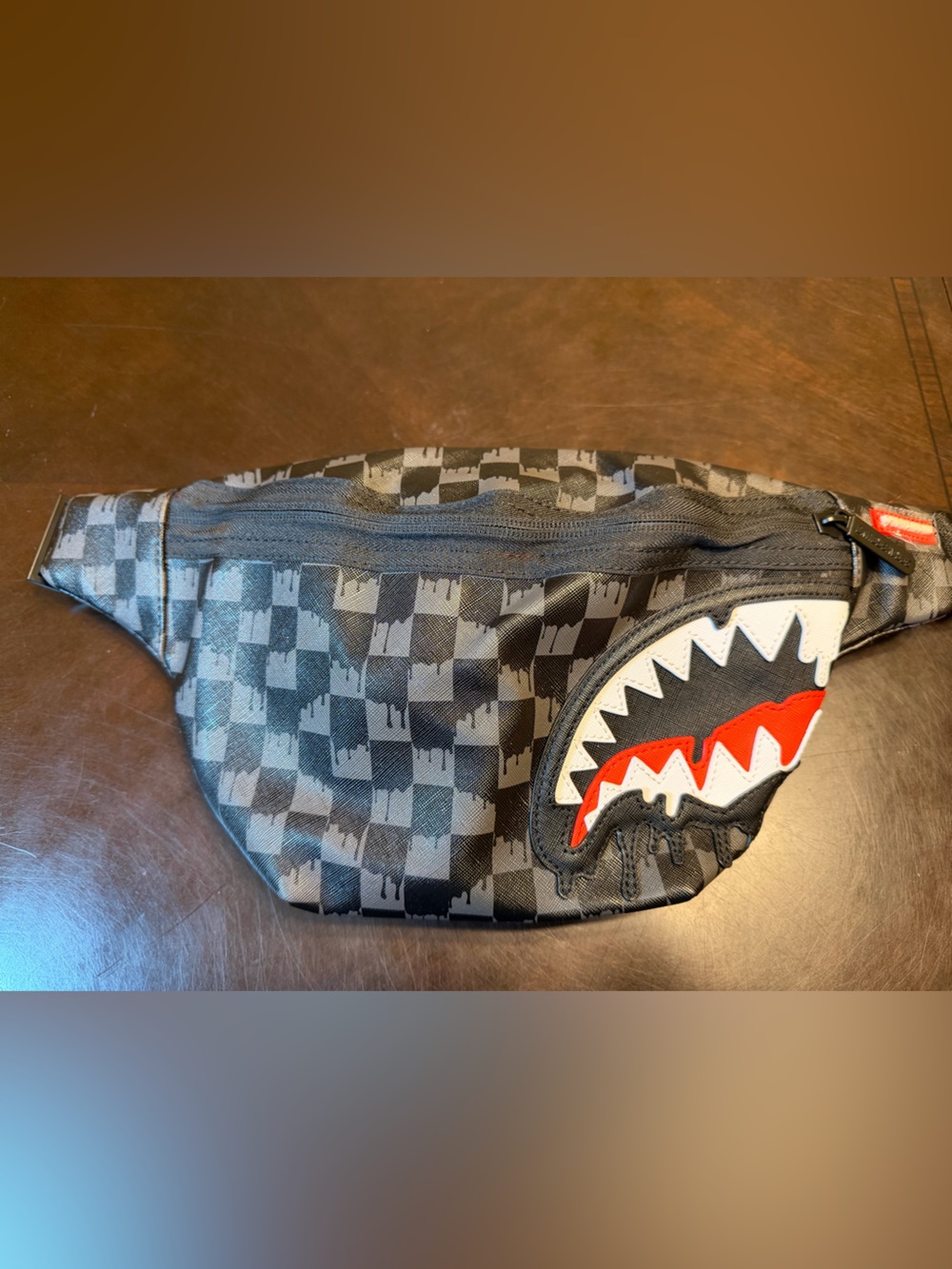 New Sprayground Shark Mouth Black Gray Crossbody Fanny Pack Bag Large